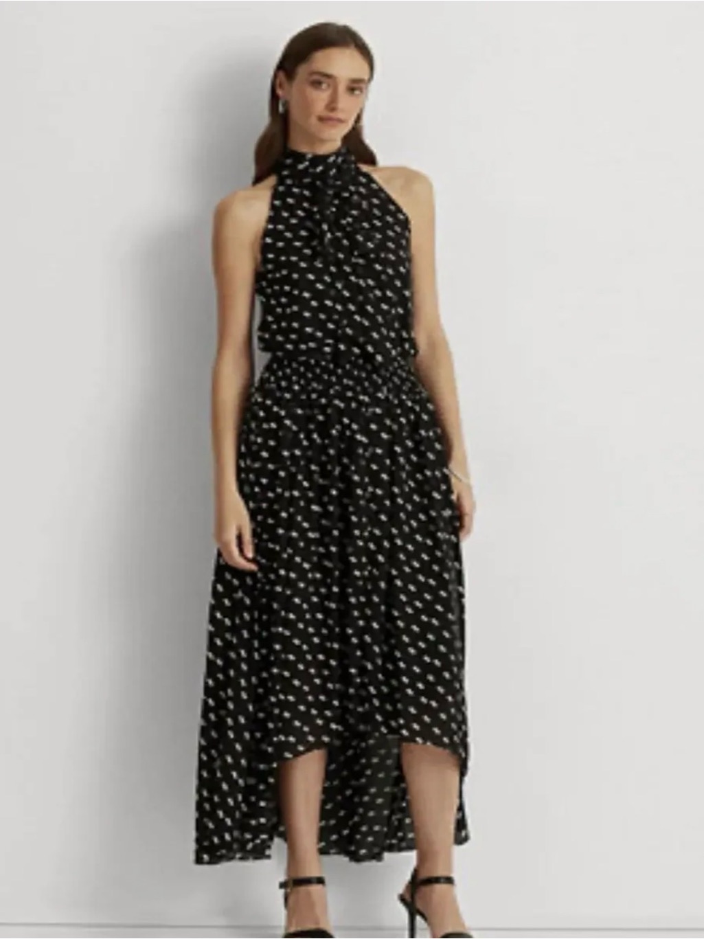 Nwt [$185] Ralph Lauren Women’s Black Halter High-Low Floral Dress. Size 6